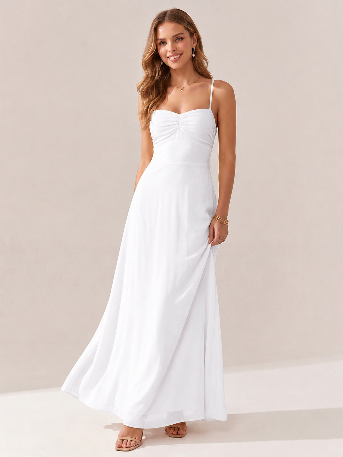 JOVELLEE Yellow Sweetheart Ruched Bust Chiffon Maxi Dress