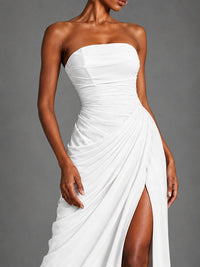Strapless Bodycon Pleated Chiffon Formal Dress with Slit
