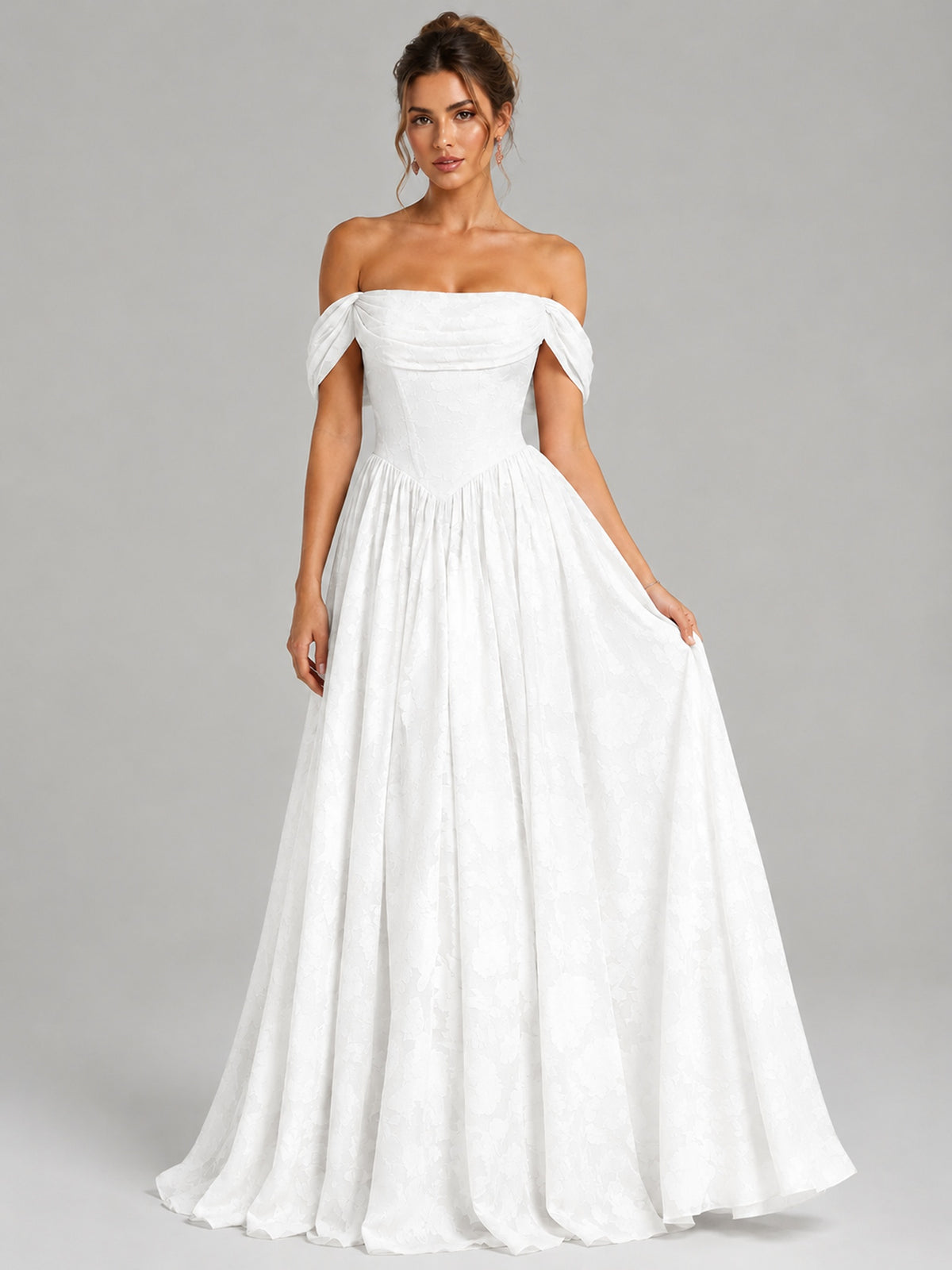 Off Shoulder Jacquard A-Line Maxi Dress