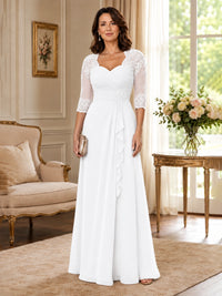 Chiffon Lace Applique Mother of the Bride Dress with 3/4 Sleeves