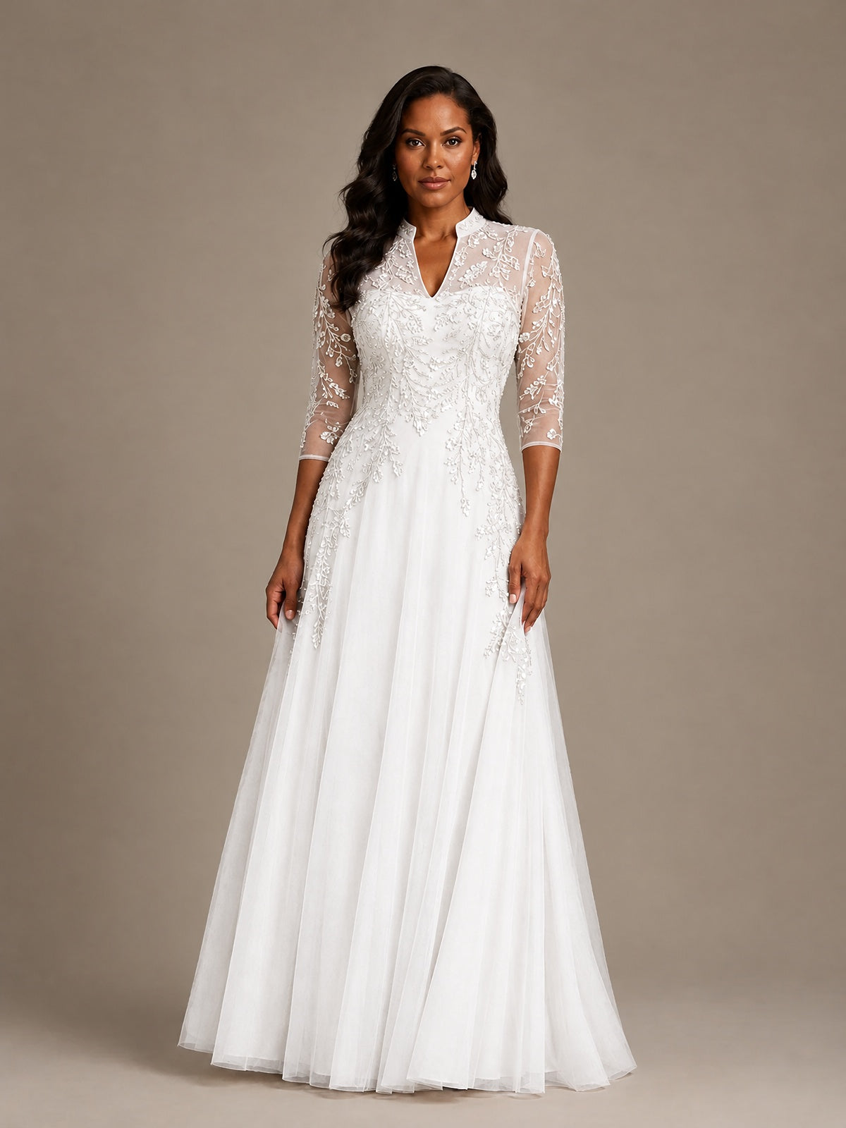 Embellished Appliques Mother of the Bride Dress with 3/4 Sleeves