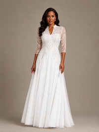 Embellished Appliques Mother of the Bride Dress with 3/4 Sleeves