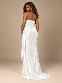 Burgundy Velvet Strapless Ruched Prom Dress with Jeweled Side Drape
