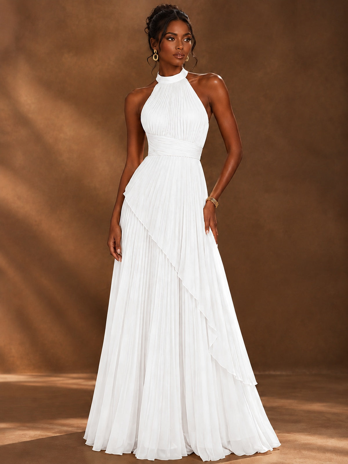 Wrap Pleated Prom Dress Halter A-line Chiffon Formal Wedding Dress