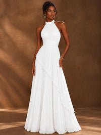 Wrap Pleated Prom Dress Halter A-line Chiffon Formal Wedding Dress