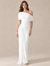 Elegant Draped Off Shoulder Ruched Mermaid Chiffon Formal Evening Gown