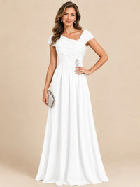 Cap Sleeve Mother of The Bride Dresses Long Chiffon Formal Gowns