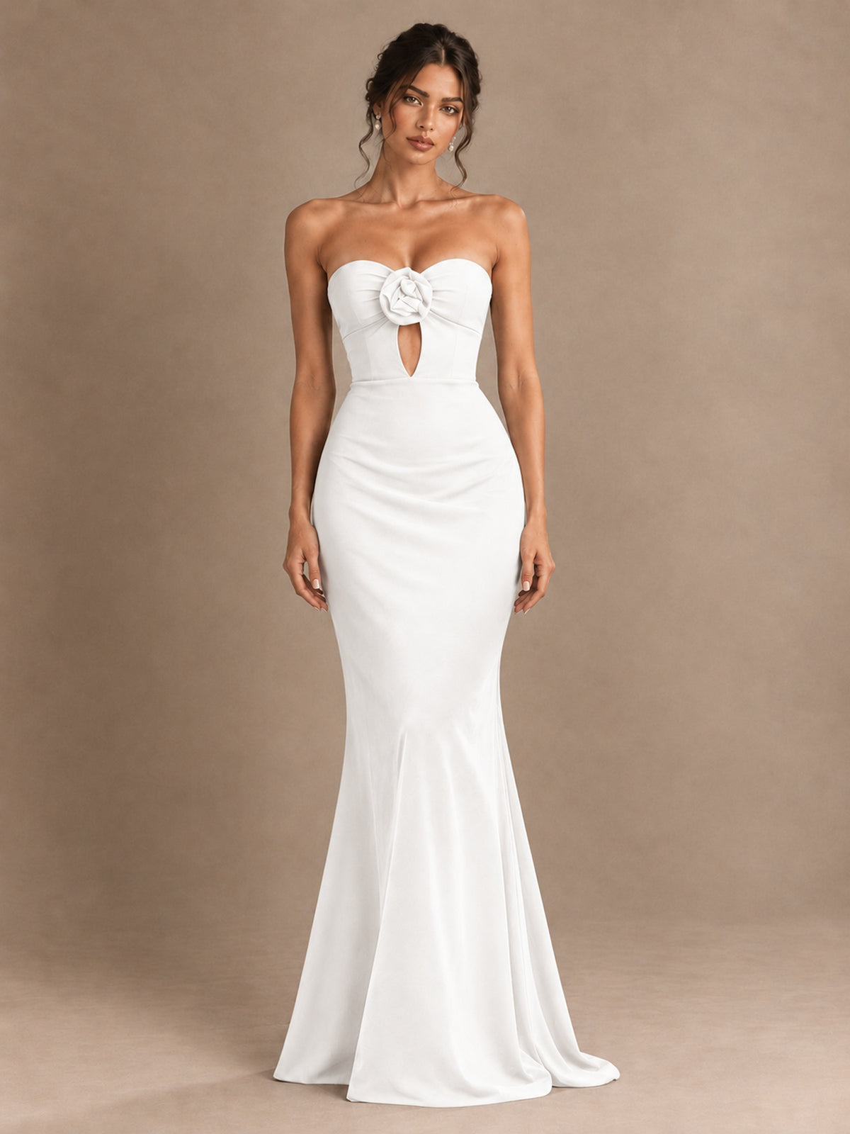 Emerald Green Strapless Mermaid Prom Dress with 3D Rose & Keyhole Cutout