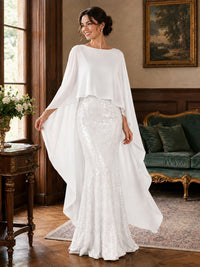 Sequin 2 Pieces Mother of the Bride Dress with Cap Sleeves Chiffon Formal Gowns