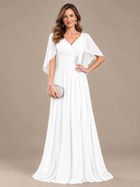Ruched V Neck Mother of The Bride Dresses with Shawls Appliques and Cap Sleeves