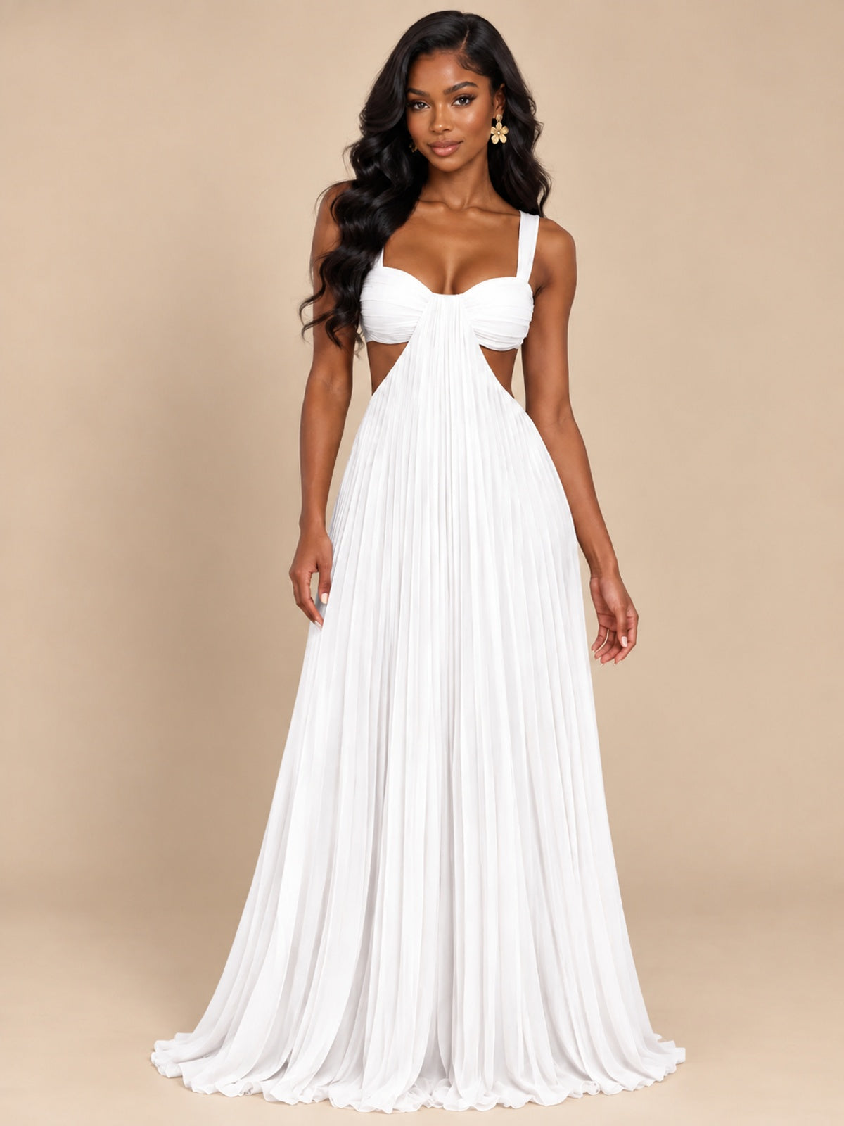 Butter Yellow Pleated Cutout Maxi Dress