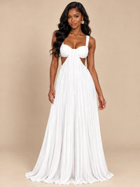Butter Yellow Pleated Cutout Maxi Dress