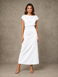 Cowl Neck Satin Mother of the Bride Dress with Ruched Waist
