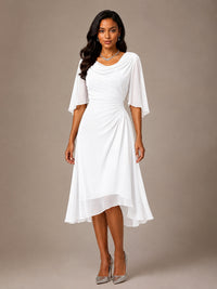 Cowl Neck Ruched Chiffon Mother of the Bride Dresses with Flutter Sleeves