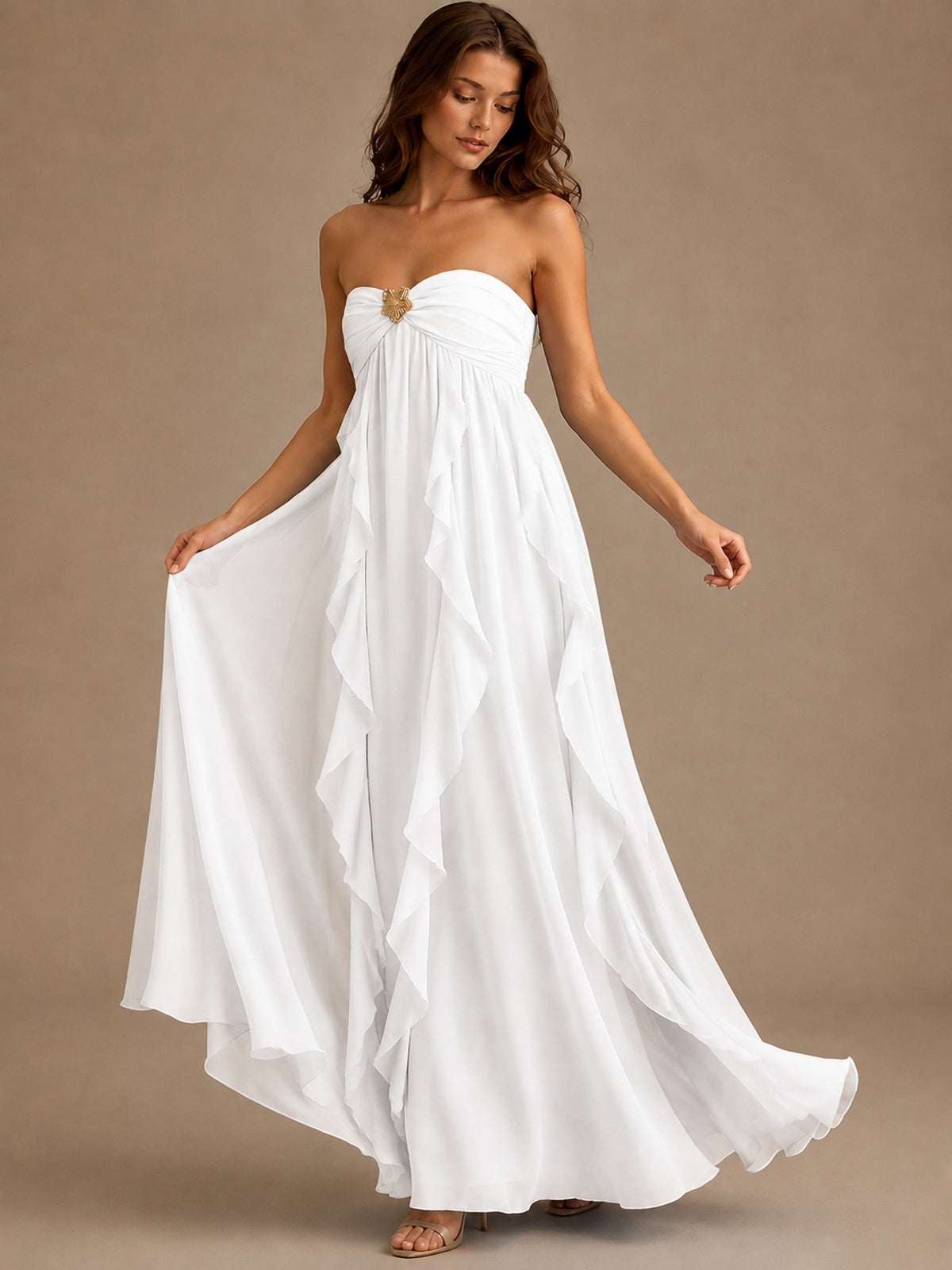 Srapless Sweetheart Chiffon Prom Dress Ruffle Formal Evening Gown