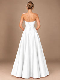 Blush Pink Strapless Satin A-Line Prom Dress with Ruched Bodice