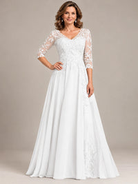Sequin Lace A-Line Mother of the Bride Dress with 3/4 Sleeves