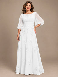A-Line Mother of the Bride Dress with Sheer Puff Sleeves