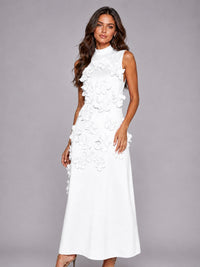 3D Floral Applique High Neck Prom Maxi Dress