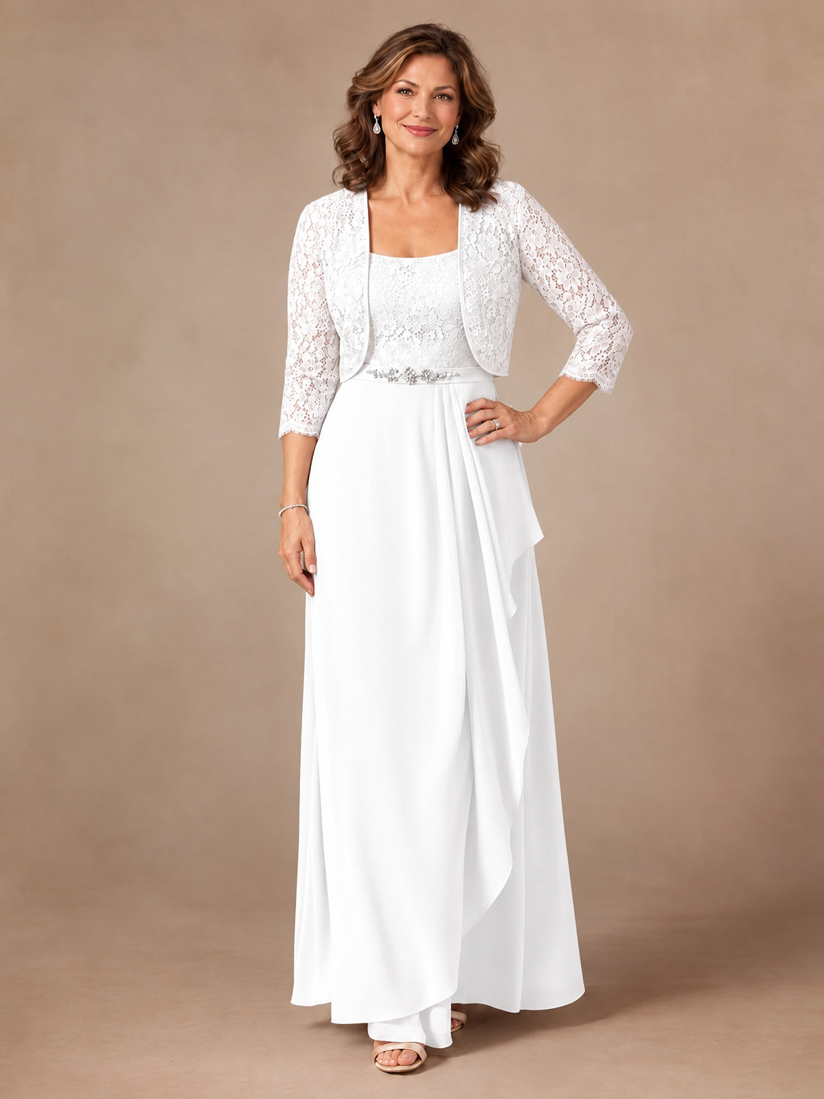 Blush Pink A-Line Mother of the Bride Dress with Lace Jacket and Ruffles