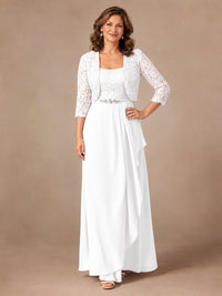 Blush Pink A-Line Mother of the Bride Dress with Lace Jacket and Ruffles