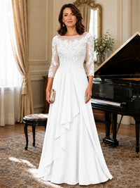 A-Line Chiffon Mother of the Bride Dress with Floral Applique 3/4 Sleeves