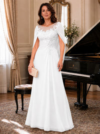 Elegant Applique Chiffon Mother of the Bride Dress with Cape Sleeves