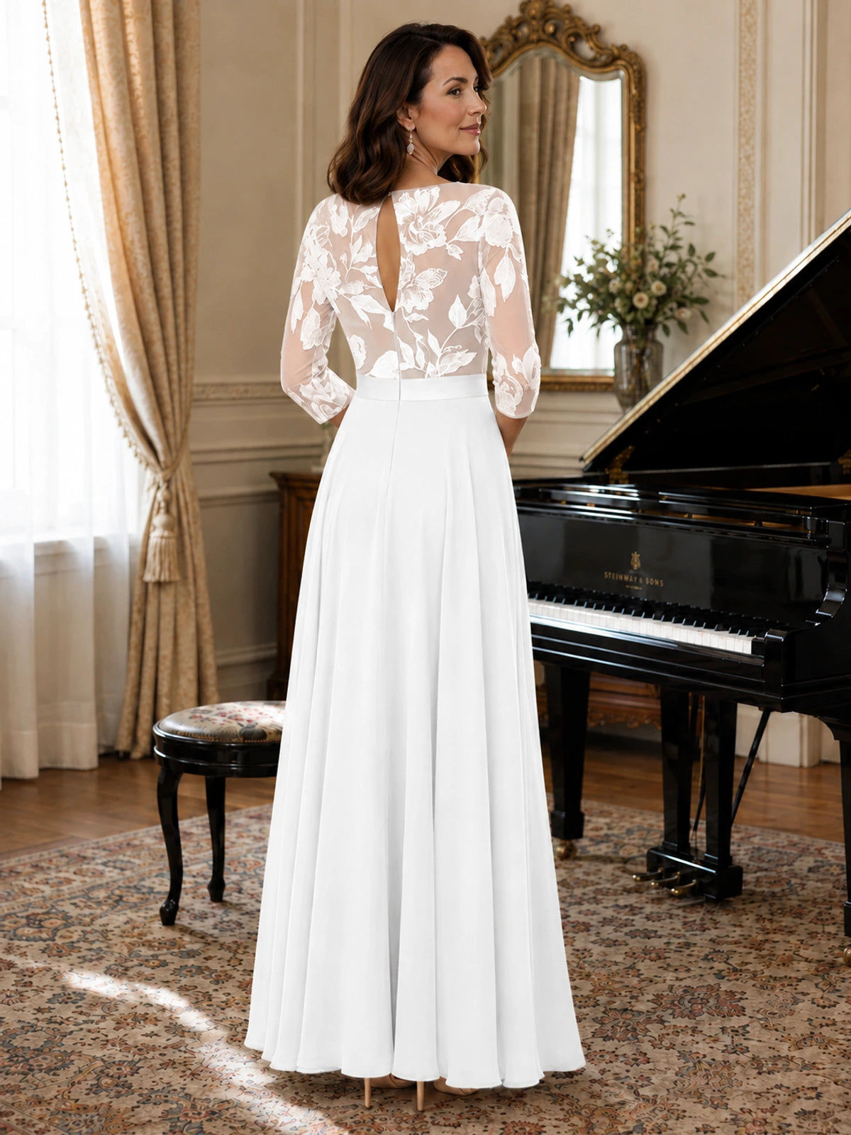 Lace Applique Wide-Leg Chiffon Mother of the Bride Jumpsuit