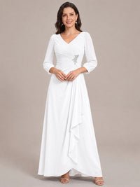 White-Long Sleeve Chiffon Beaded Mother of The Bride Dresses for Women