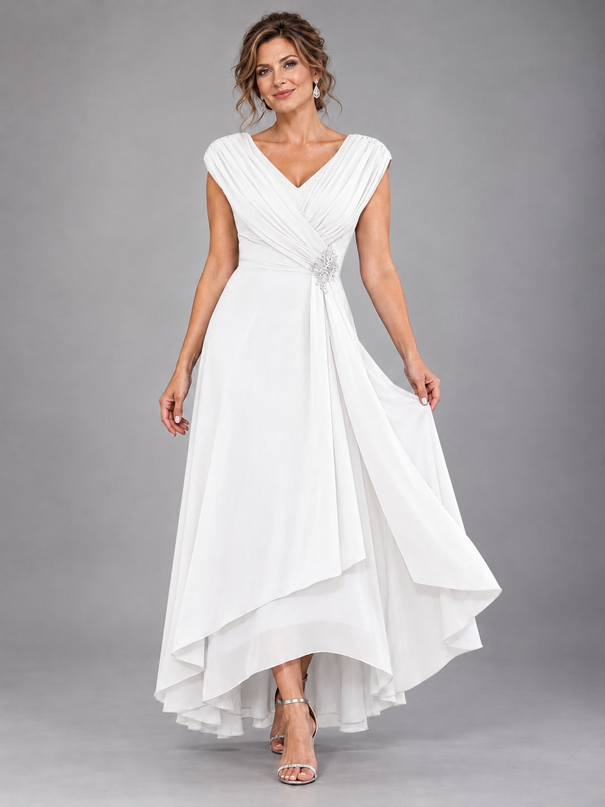 Cap Sleeve Chiffon A-Line Mother of the Bride Dress