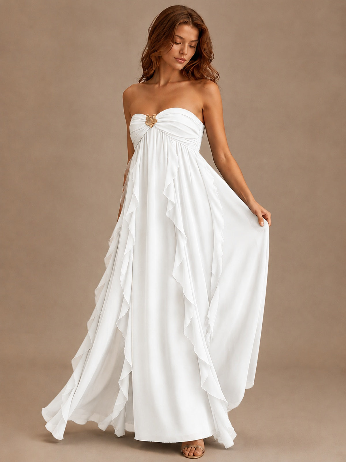 Srapless Sweetheart Chiffon Prom Dress Ruffle Formal Evening Gown