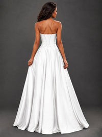 Draped Satin Prom Dress Strapless A-line Formal Dress Floor Length