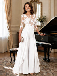 Lace Applique Wide-Leg Chiffon Mother of the Bride Jumpsuit