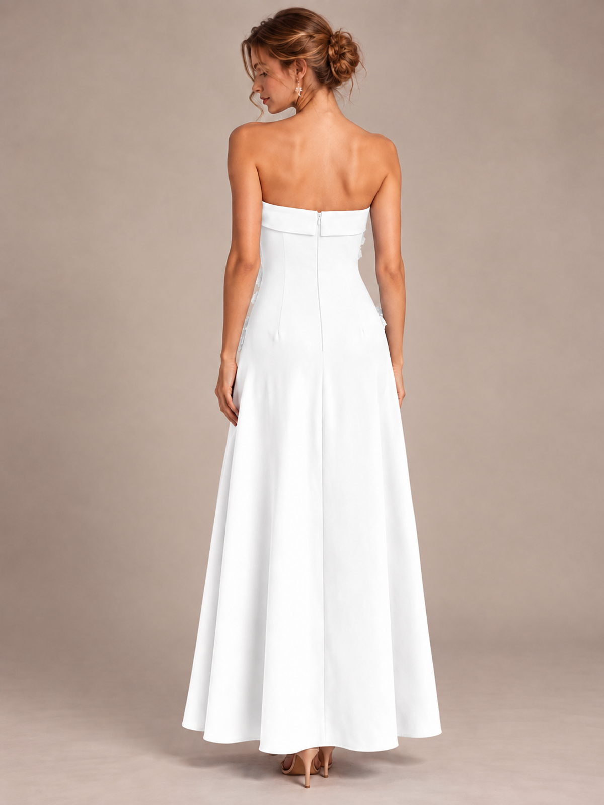Yellow Strapless 3D Floral Appliques Maxi Dress