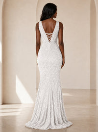 Sequin Mermaid Prom Dress with V-Neck and Ruched Waist