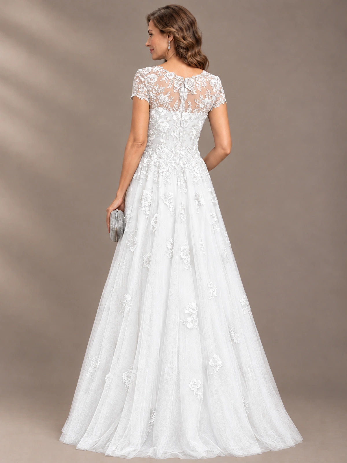 Lace Appliques A-line Mother of The Bride Dresses with Short Sleeves