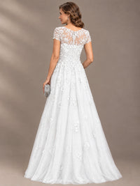Lace Appliques A-line Mother of The Bride Dresses with Short Sleeves