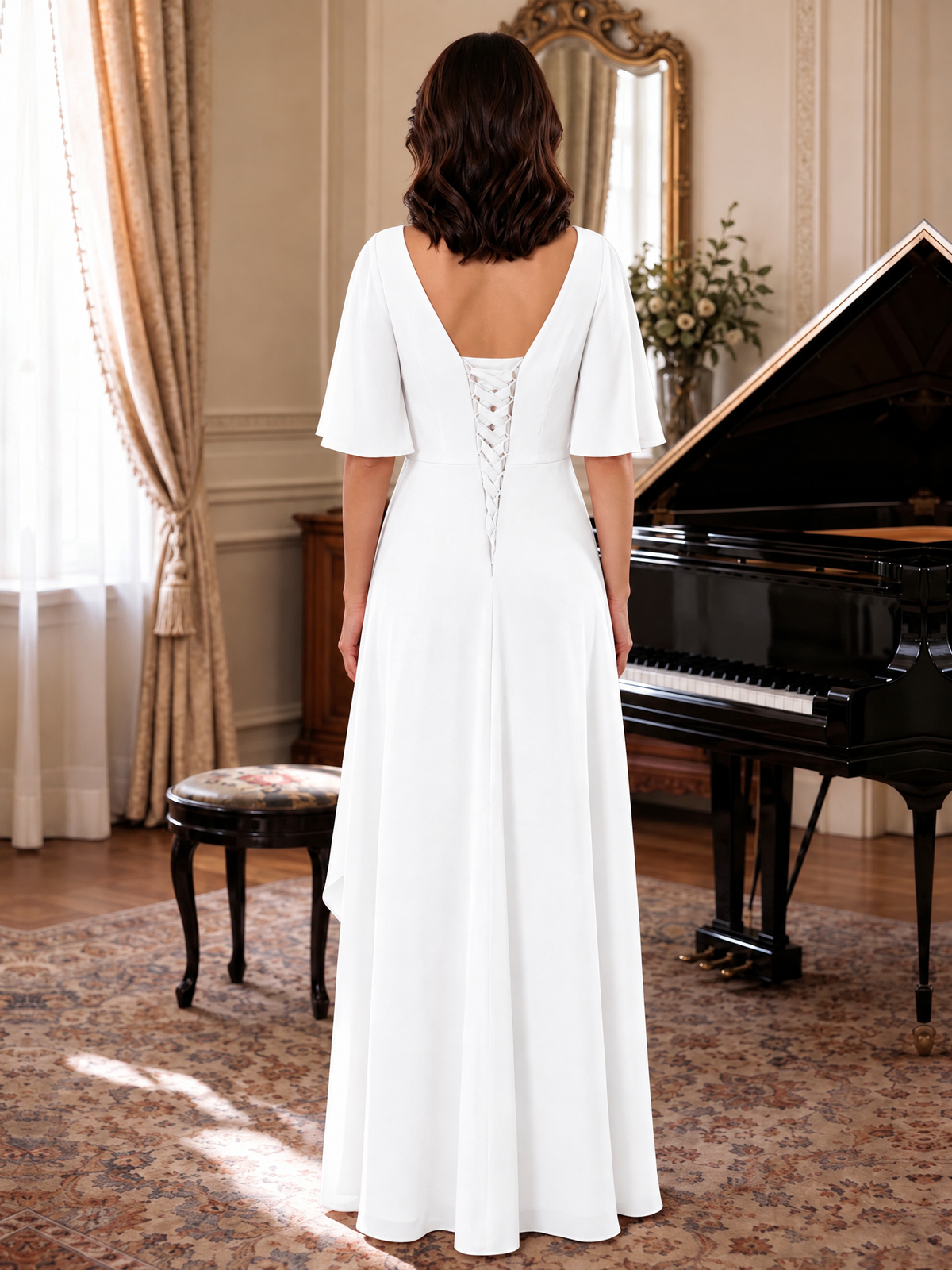 V-Neck Chiffon Lace Mother of the Bride Dresses
