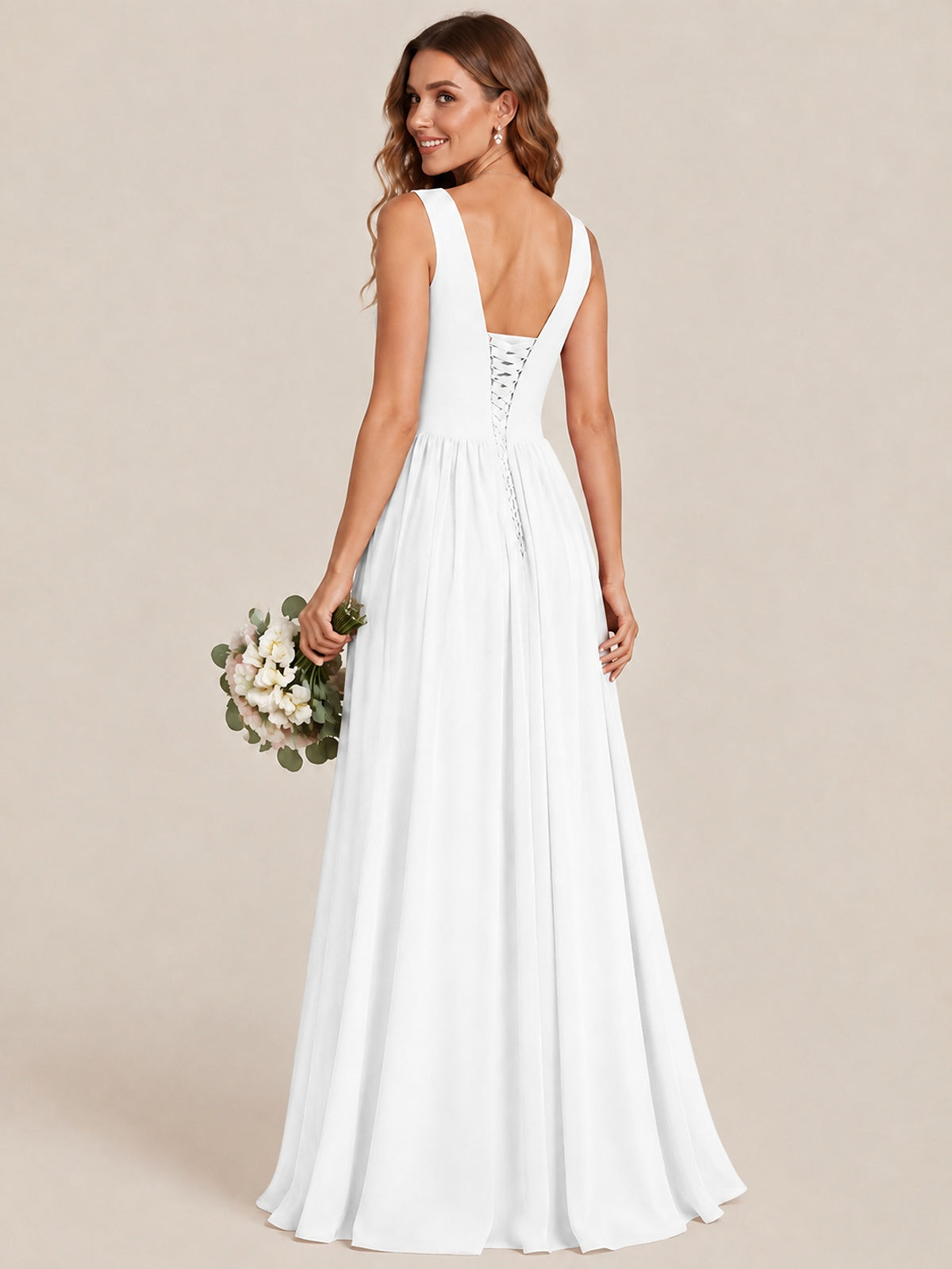 A-line Sleeveless Rucehd Chiffon Bridesmaid Dress with High Slit