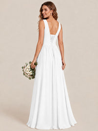 A-line Sleeveless Rucehd Chiffon Bridesmaid Dress with High Slit