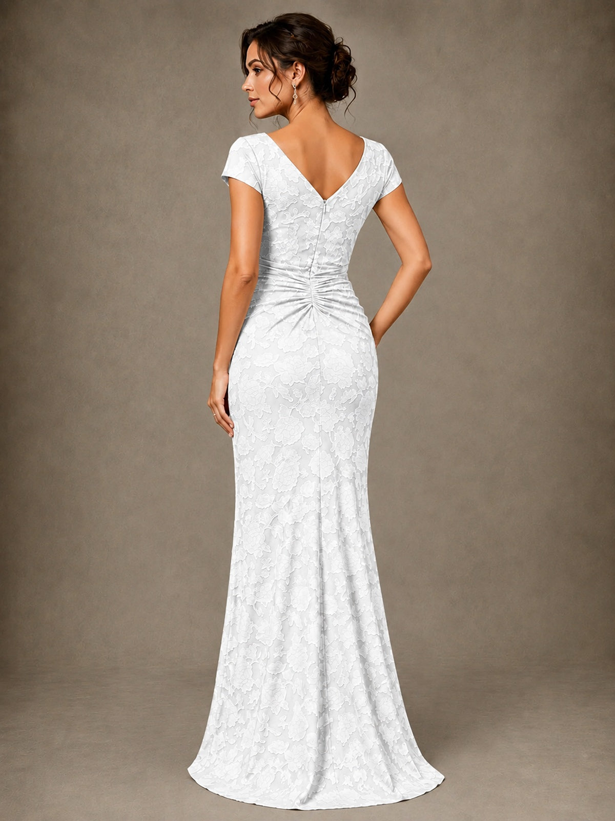 V-Neck Floral Jacquard Mother of the Bride Dress with Slit