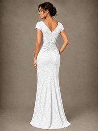 V-Neck Floral Jacquard Mother of the Bride Dress with Slit