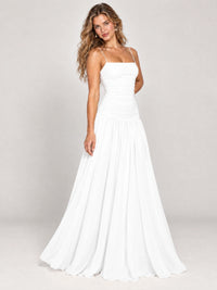 Butter Yellow Ruched Spaghetti Strap Drop-Waist Prom Dress