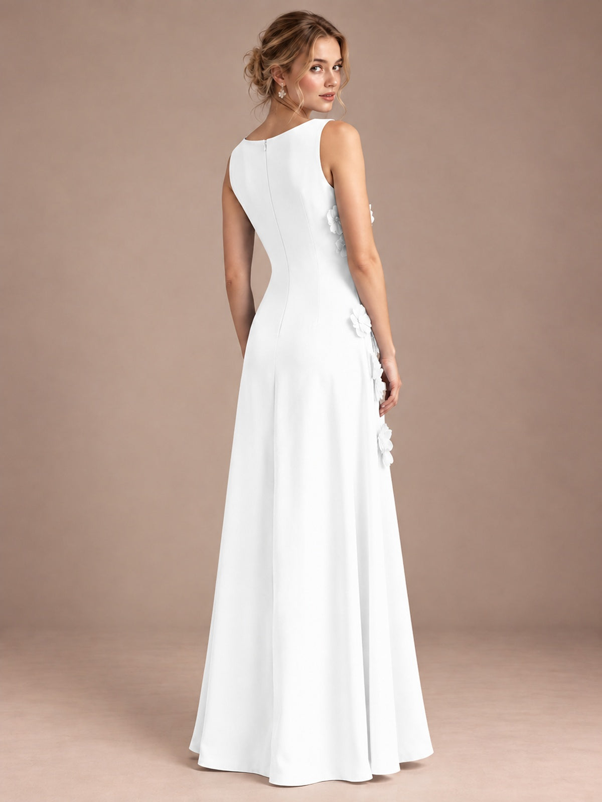 3D Floral Applique Sleeveless Formal Maxi Dress