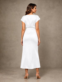 Cowl Neck Satin Mother of the Bride Dress with Ruched Waist