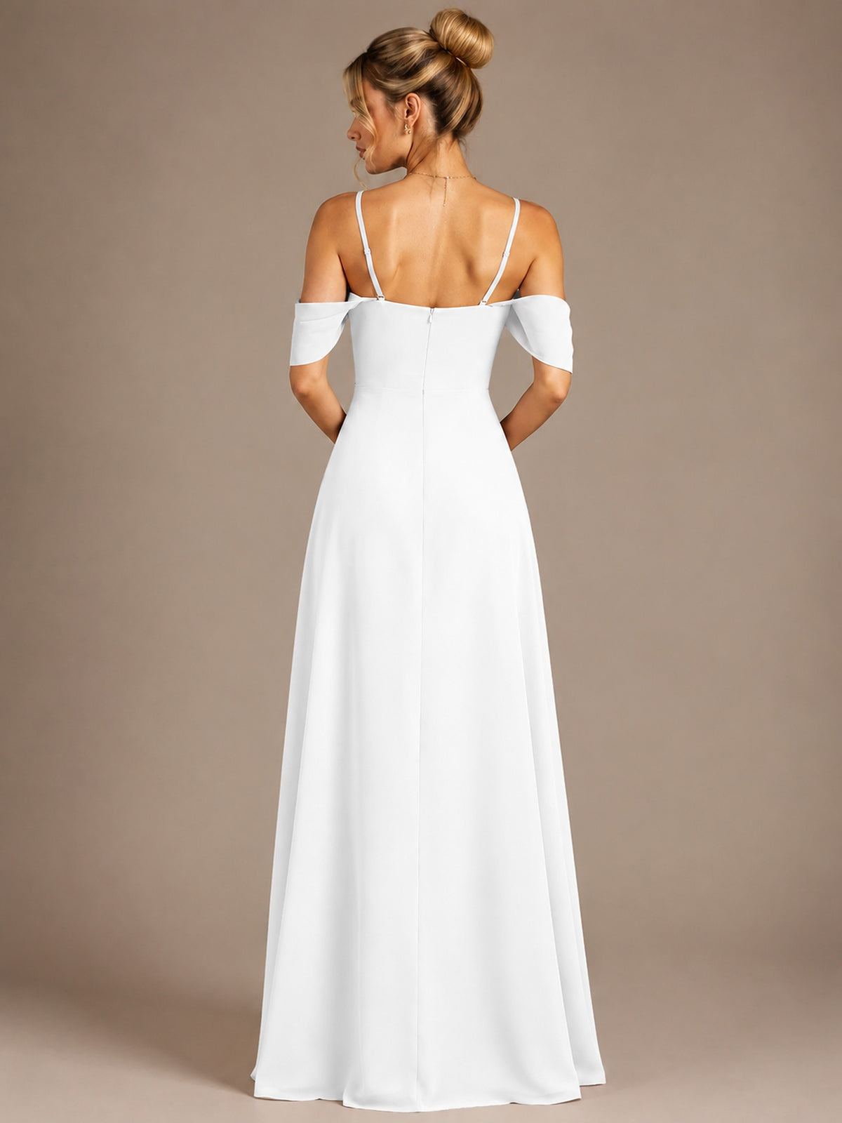 Spaghetti Strap Chiffon Bridesmaid Dress with Ruffles Slit