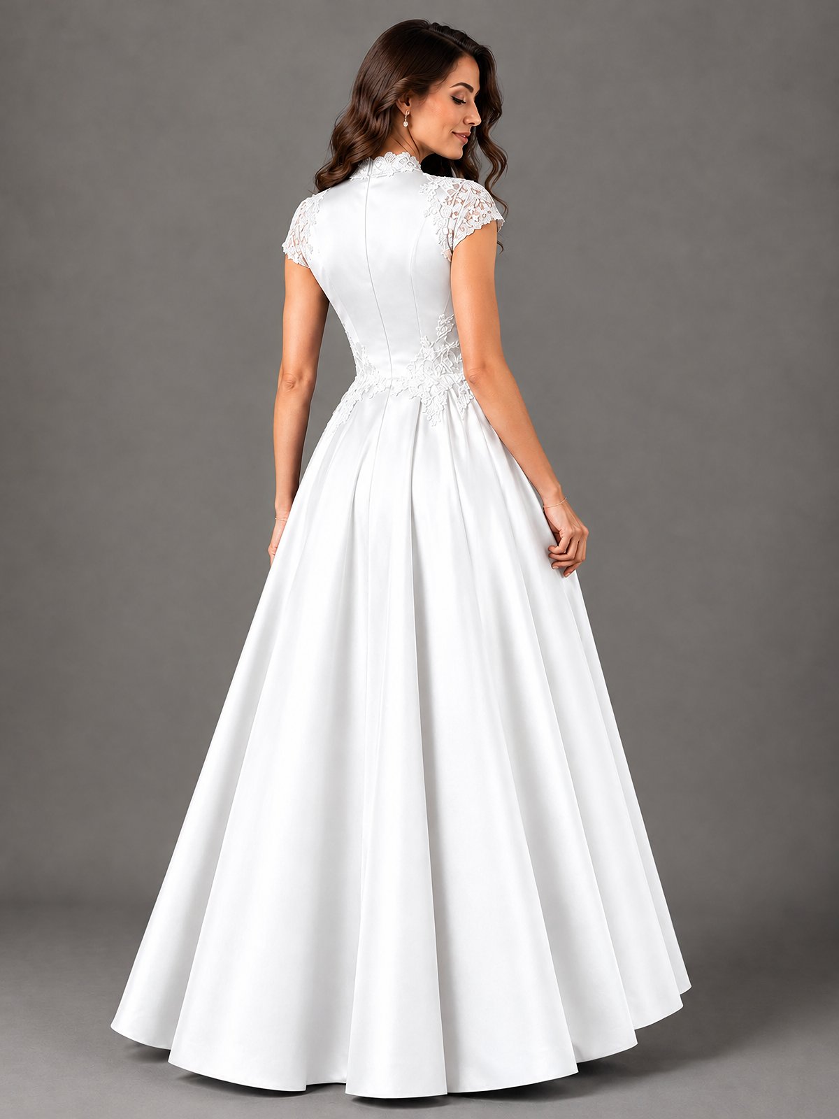 Lace Appliqué A-Line Satin Maxi Dress