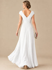 Pleated Chiffon Lace Mother of The Bride Dresses with Beading Cap Sleeves