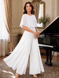 Chiffon Mother of the Bride Jumpsuit with Layered Cape Sleeves