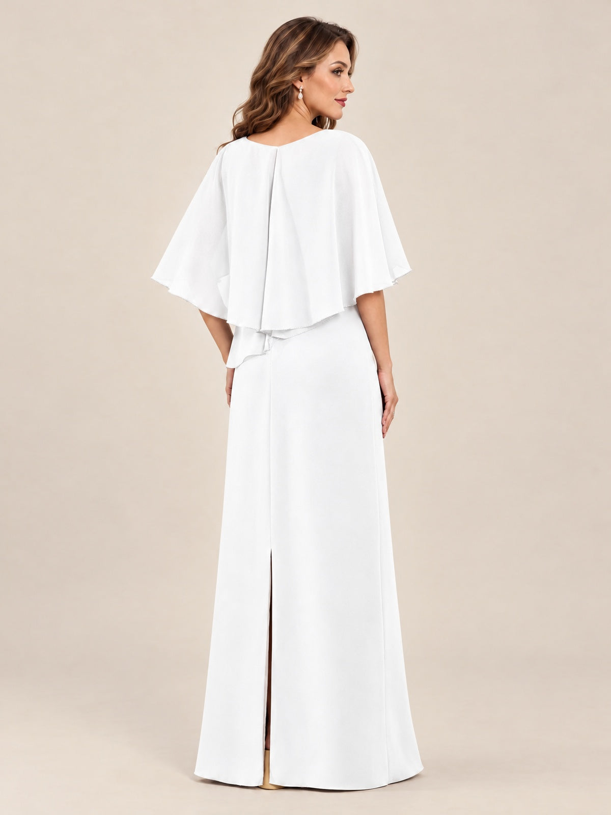 Cape Sleeve Mother of the Bride Dress with Asymmetrical Overlay